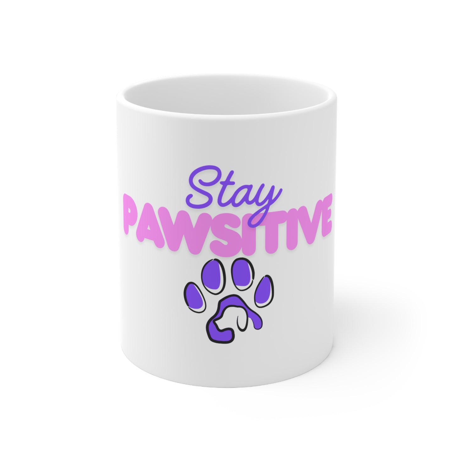 Stay Pawsitive Coffee Mug — Cute Paw Print Inspirational Ceramic Cup (11oz & 15oz)